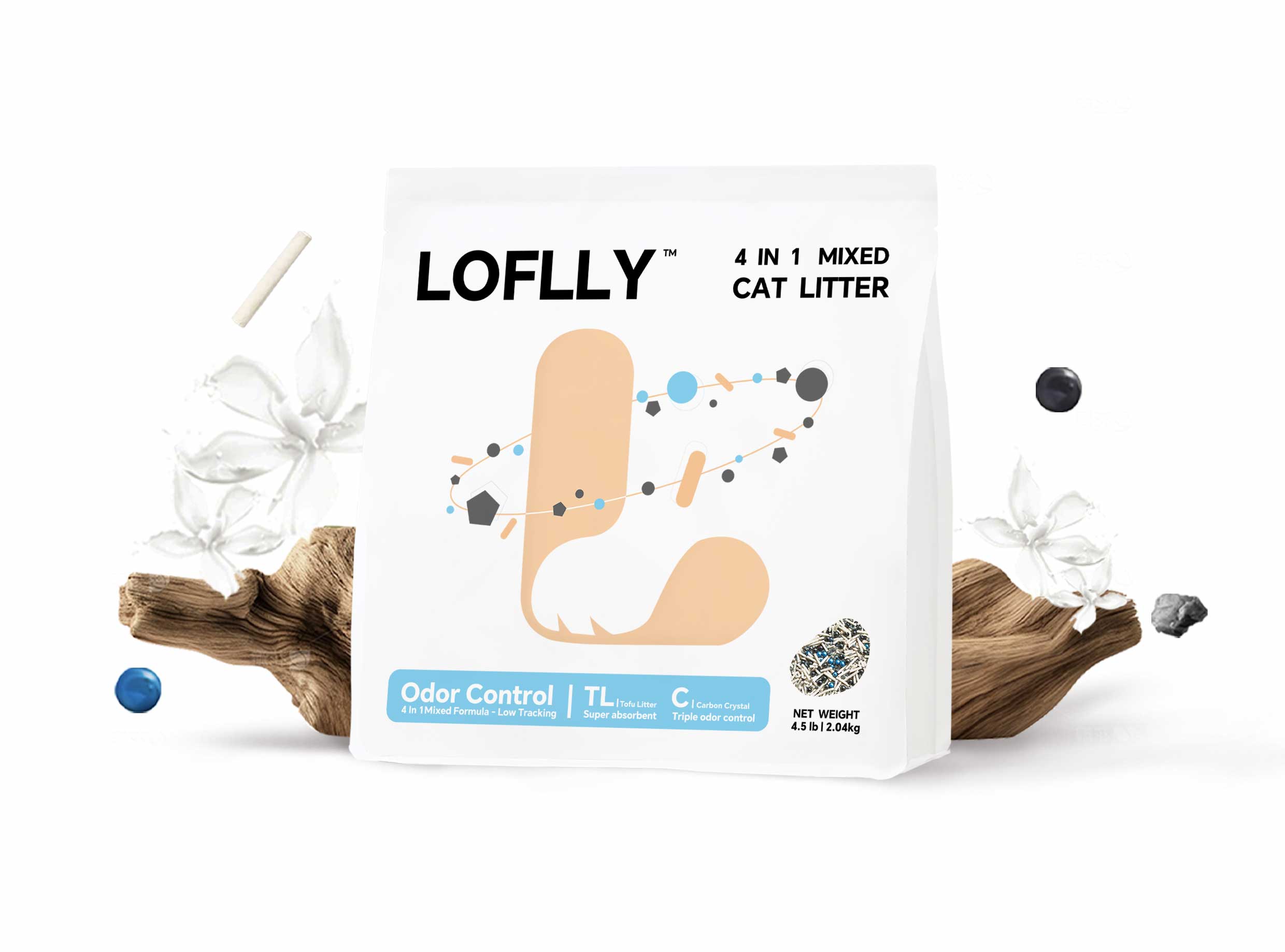 LOFLLY 4-in-1 Tofu & Mineral Cat Litter Packaging – fast clumping, superior odor control, and 99% dust-free performance